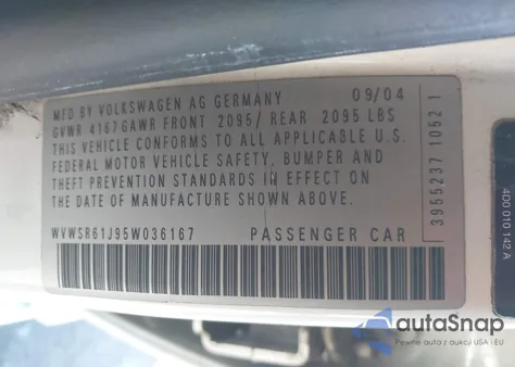 2005 Volkswagen Jetta Gls Tdi z USA, uszkodzony, nr VIN WVWSR61J95W036167